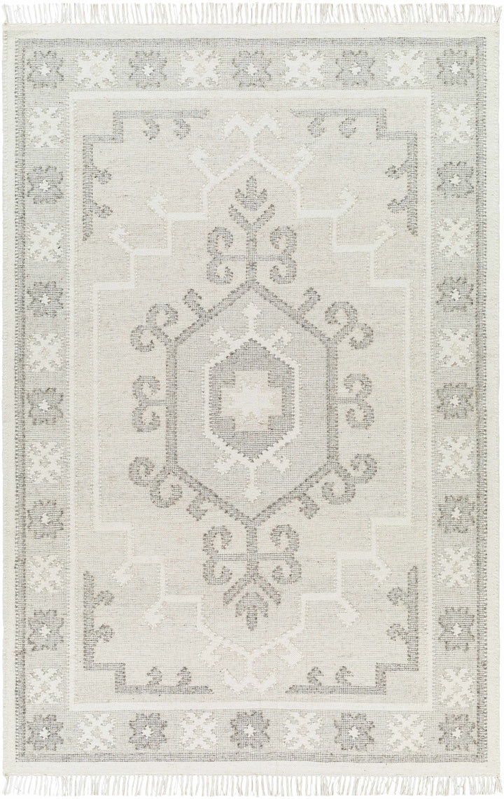 Off-White Hand Woven 100% Wool Traditional Rectangle Handmade rug, Indoor use only, has fringe, non-washable.