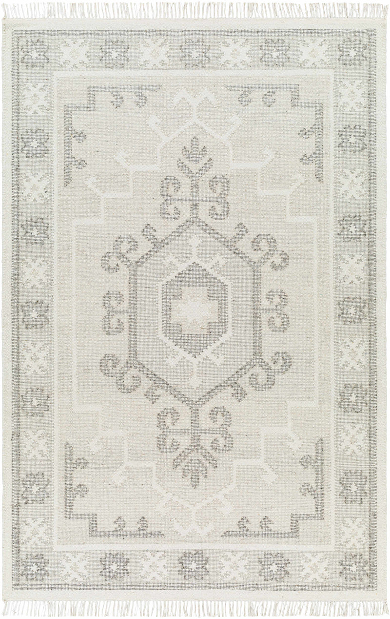 Off-White Hand Woven 100% Wool Traditional Rectangle Handmade rug, Indoor use only, has fringe, non-washable.