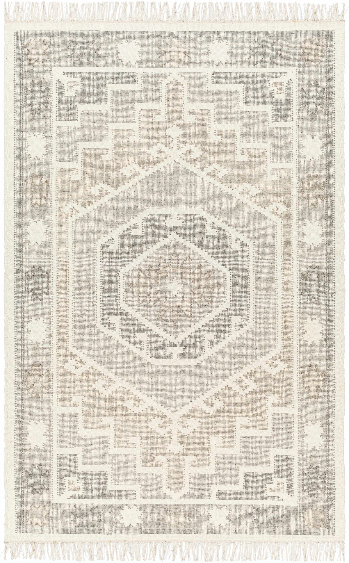 Cream Hand Woven 100% Wool Traditional Rectangle Handmade rug, Indoor use only, has fringe, non-washable.