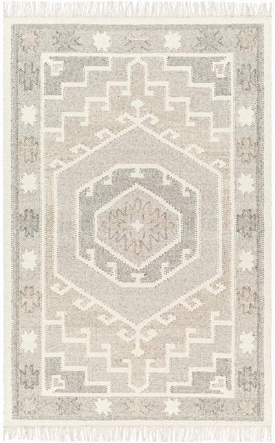 Cream Hand Woven 100% Wool Traditional Rectangle Handmade rug, Indoor use only, has fringe, non-washable.