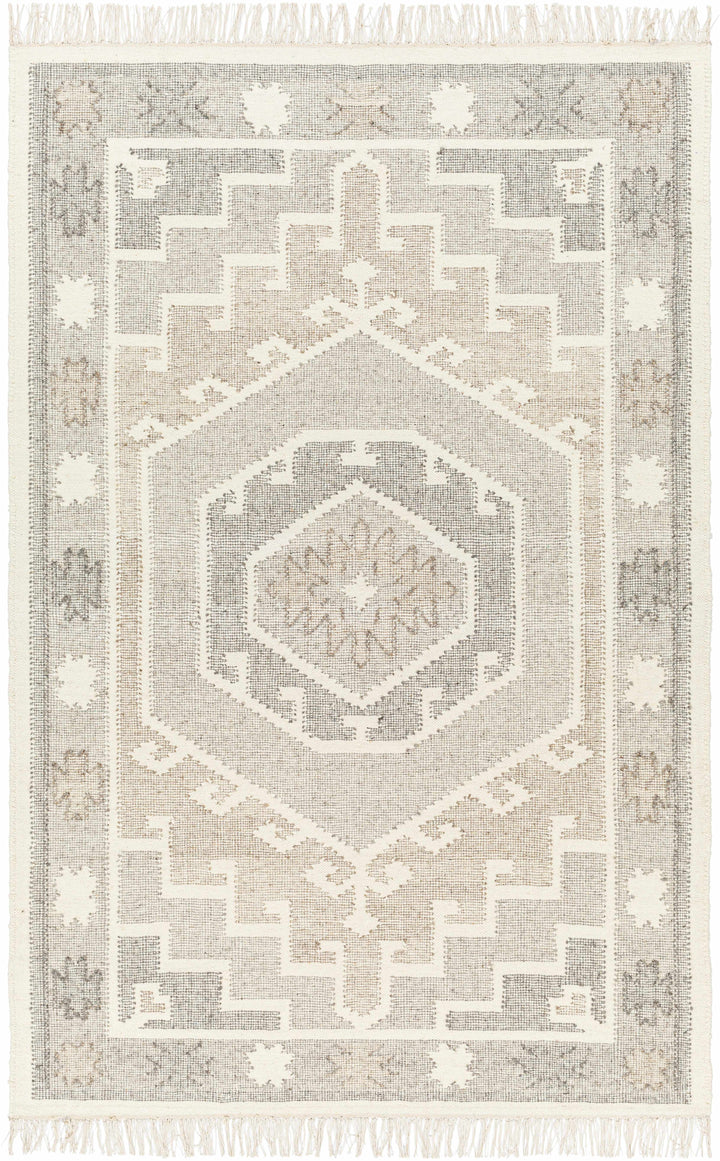 Cream Hand Woven 100% Wool Traditional Rectangle Handmade rug, Indoor use only, has fringe, non-washable.