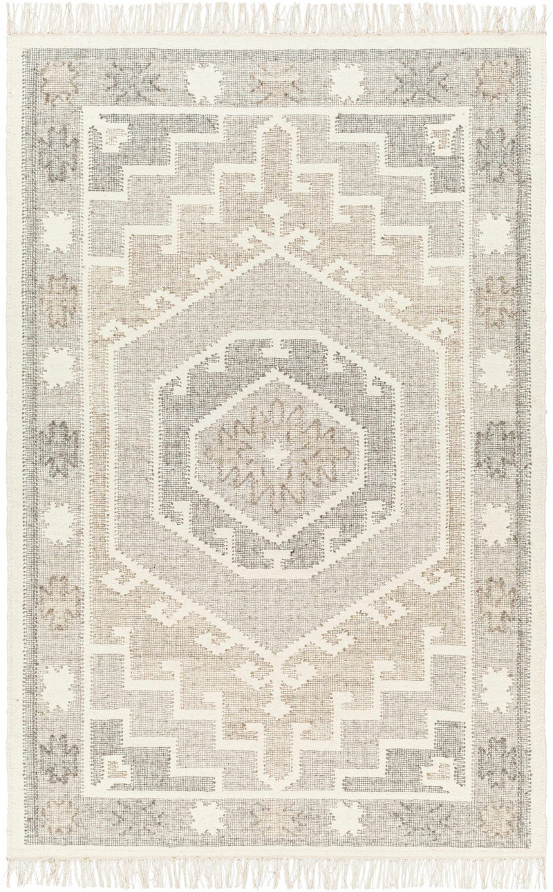 Cream Hand Woven 100% Wool Traditional Rectangle Handmade rug, Indoor use only, has fringe, non-washable.