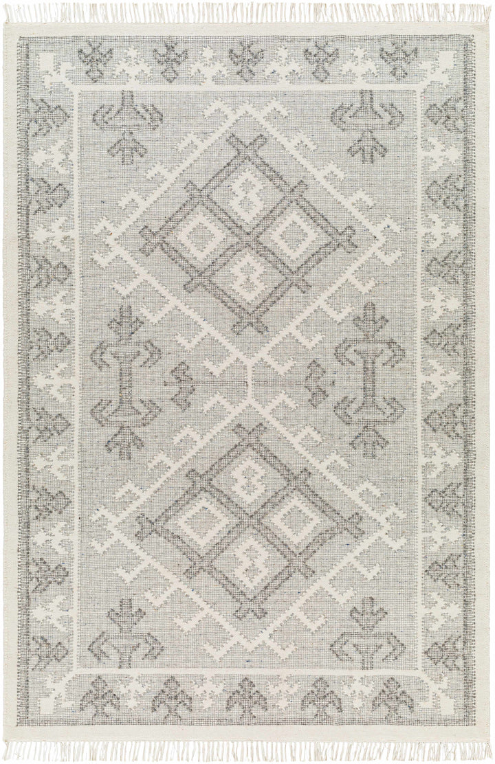 Off-White Hand Woven 100% Wool Traditional Rectangle Handmade rug, Indoor use only, has fringe, non-washable.