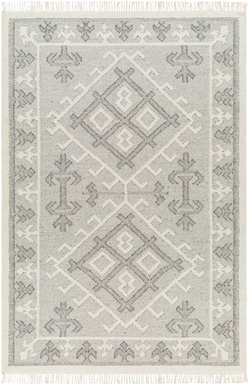 Off-White Hand Woven 100% Wool Traditional Rectangle Handmade rug, Indoor use only, has fringe, non-washable.