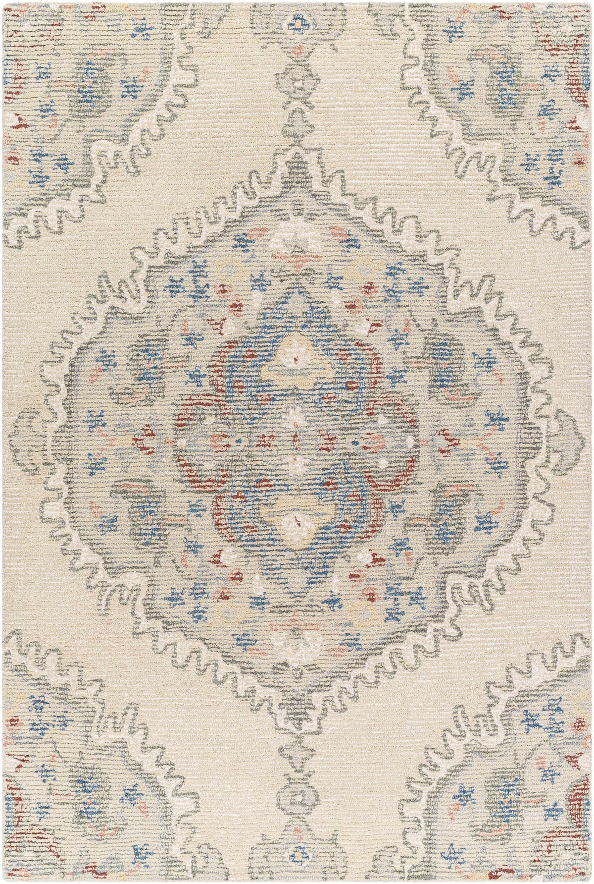 Ivory Hand Tufted 100% Wool Traditional Rectangle Handmade rug, Indoor use only, no fringe, non-washable.