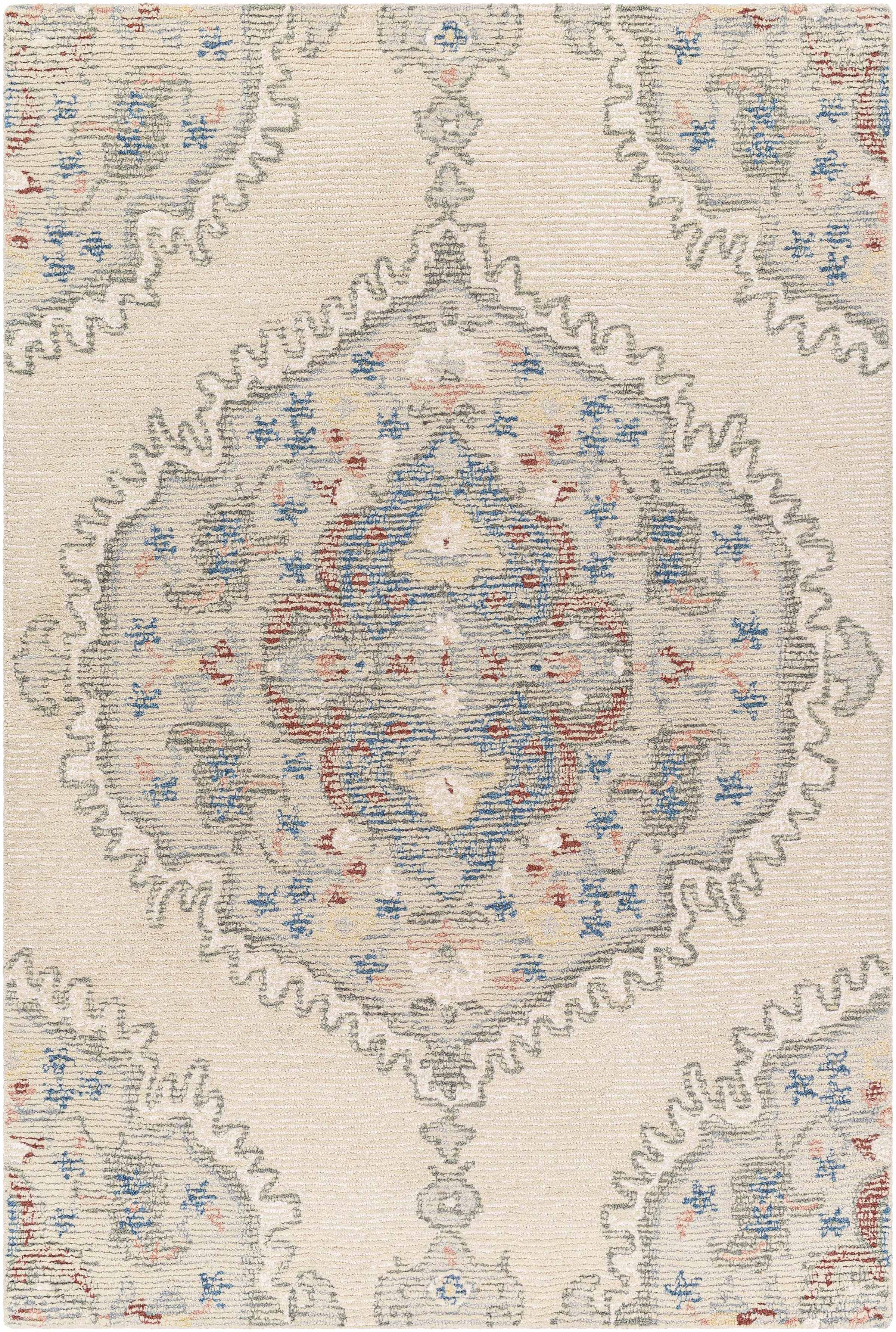 Ivory Hand Tufted 100% Wool Traditional Rectangle Handmade rug, Indoor use only, no fringe, non-washable.