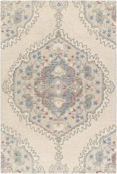Ivory Hand Tufted 100% Wool Traditional Rectangle Handmade rug, Indoor use only, no fringe, non-washable.