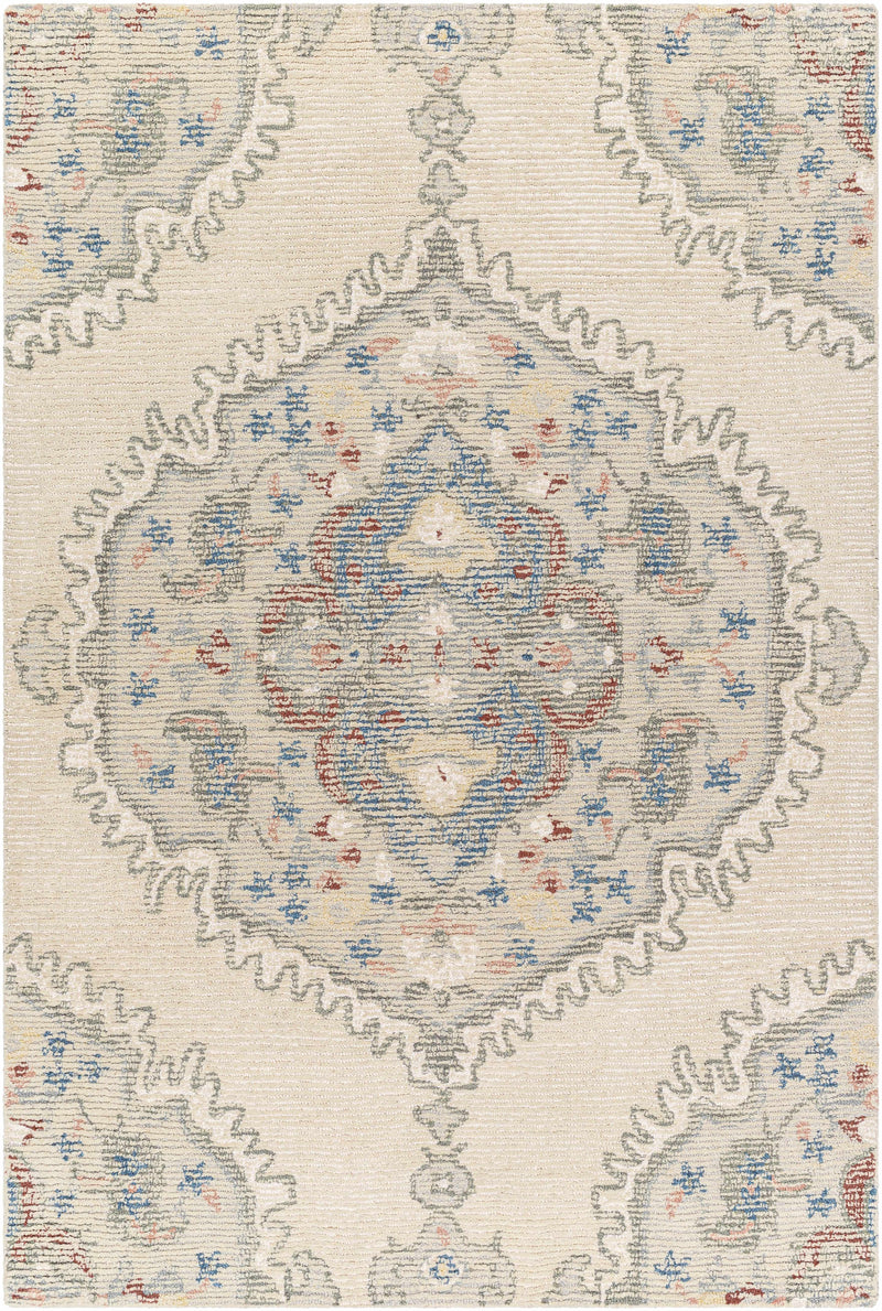 Ivory Hand Tufted 100% Wool Traditional Rectangle Handmade rug, Indoor use only, no fringe, non-washable.