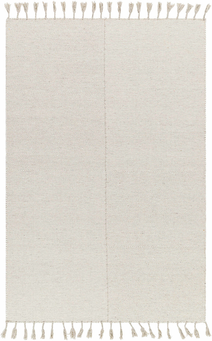 Cream Hand Woven 100% Wool Global Rectangle Handmade rug, Indoor use only, has fringe, non-washable.