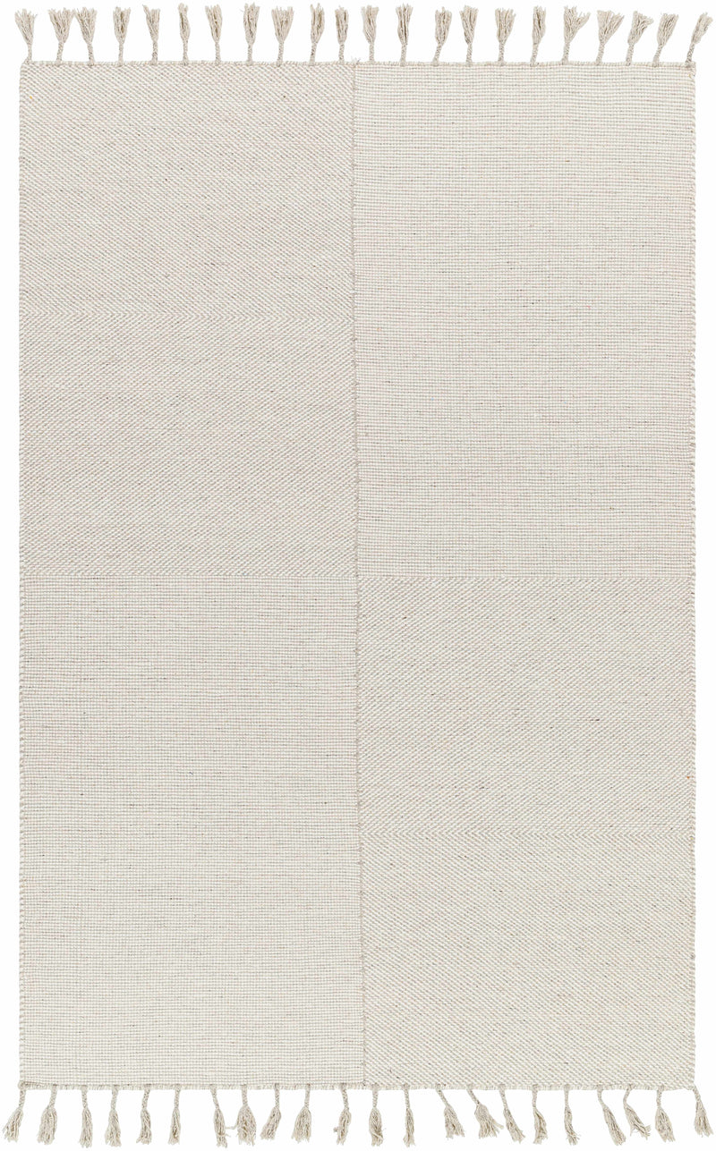 Cream Hand Woven 100% Wool Global Rectangle Handmade rug, Indoor use only, has fringe, non-washable.