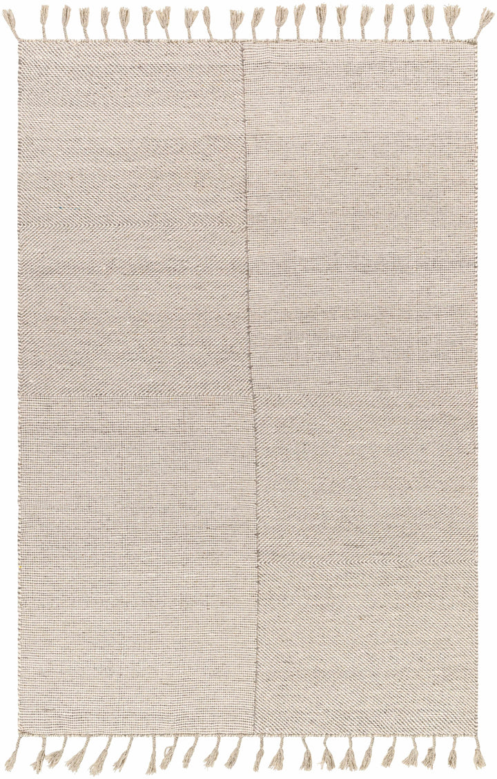 Cream Hand Woven 100% Wool Global Rectangle Handmade rug, Indoor use only, has fringe, non-washable.