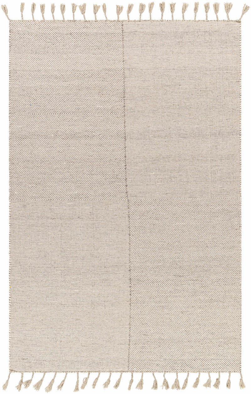 Cream Hand Woven 100% Wool Global Rectangle Handmade rug, Indoor use only, has fringe, non-washable.