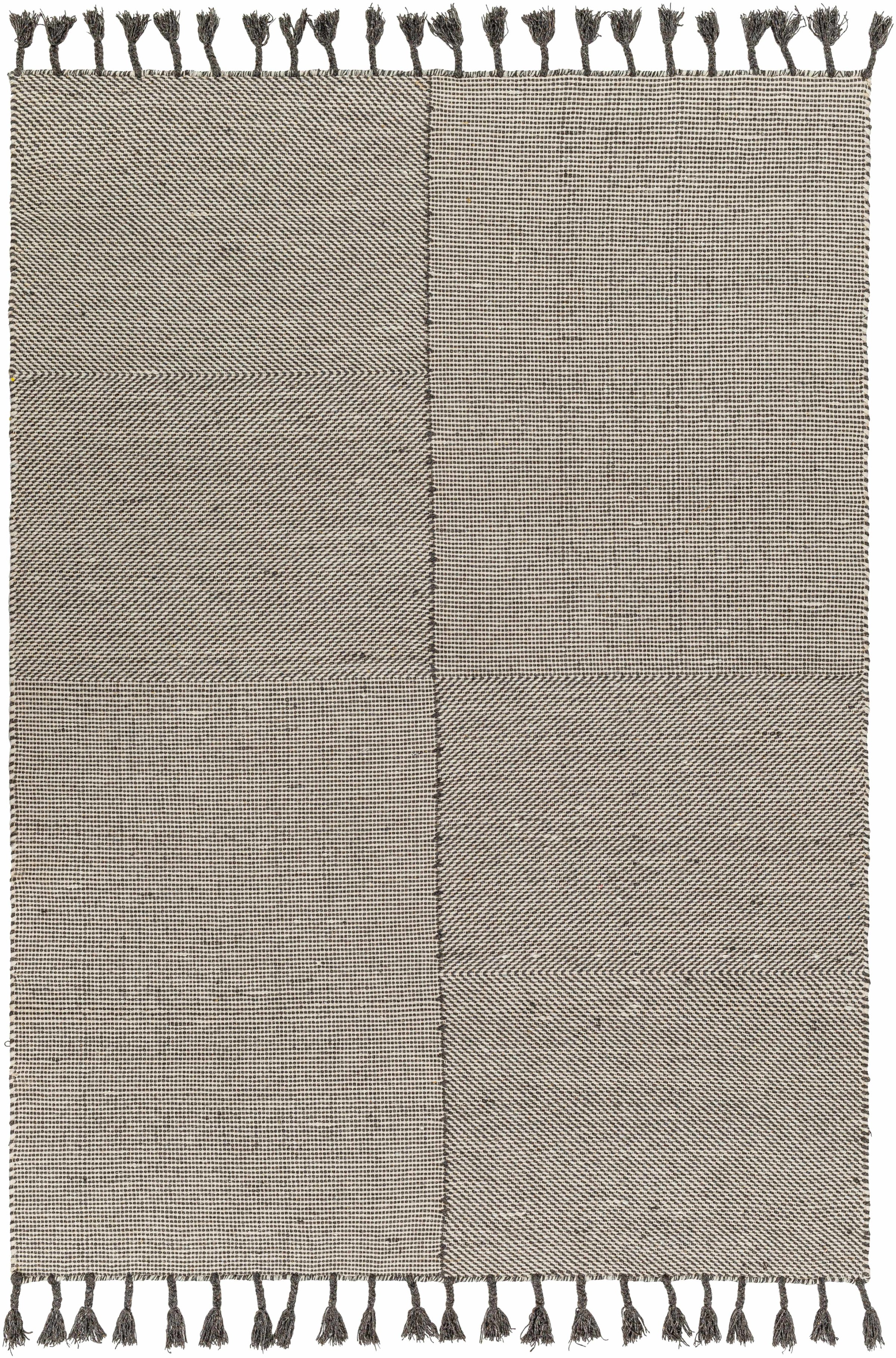 Off-White Hand Woven 100% Wool Global Rectangle Handmade rug, Indoor use only, has fringe, non-washable.
