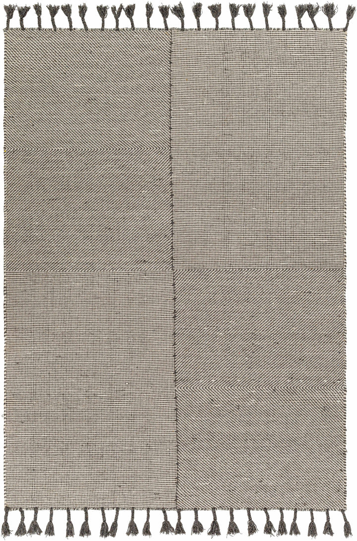 Off-White Hand Woven 100% Wool Global Rectangle Handmade rug, Indoor use only, has fringe, non-washable.
