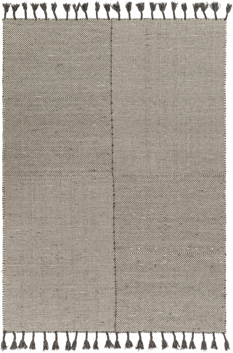 Off-White Hand Woven 100% Wool Global Rectangle Handmade rug, Indoor use only, has fringe, non-washable.