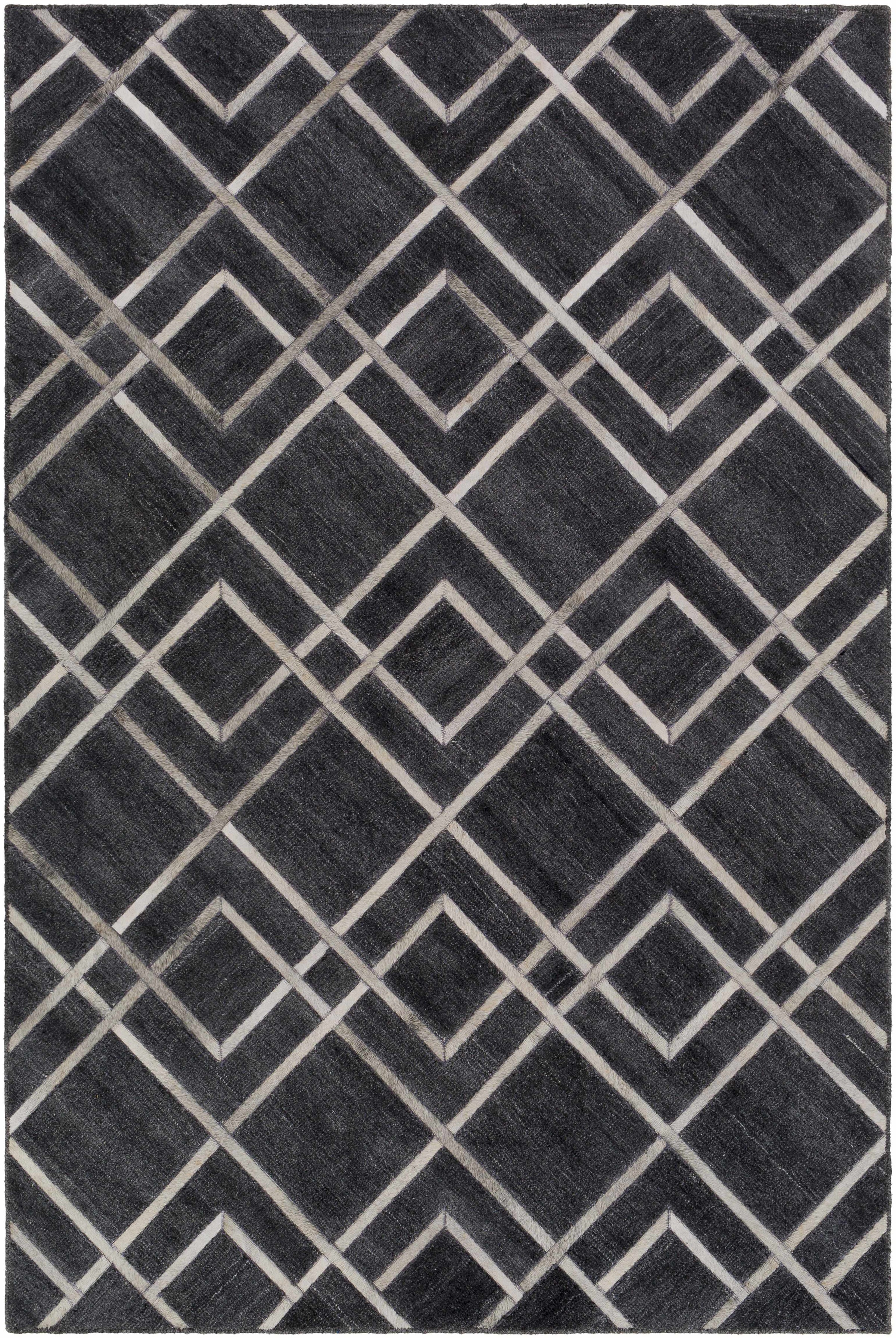 Black Hand Crafted 80% Viscose, 20% Hair On Hide Modern Rectangle Handmade rug, Indoor use only, no fringe, non-washable.