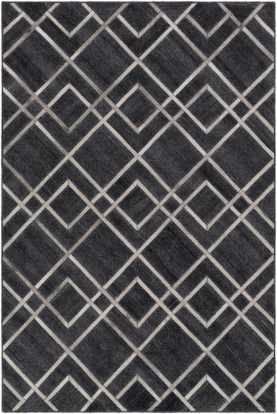 Black Hand Crafted 80% Viscose, 20% Hair On Hide Modern Rectangle Handmade rug, Indoor use only, no fringe, non-washable.