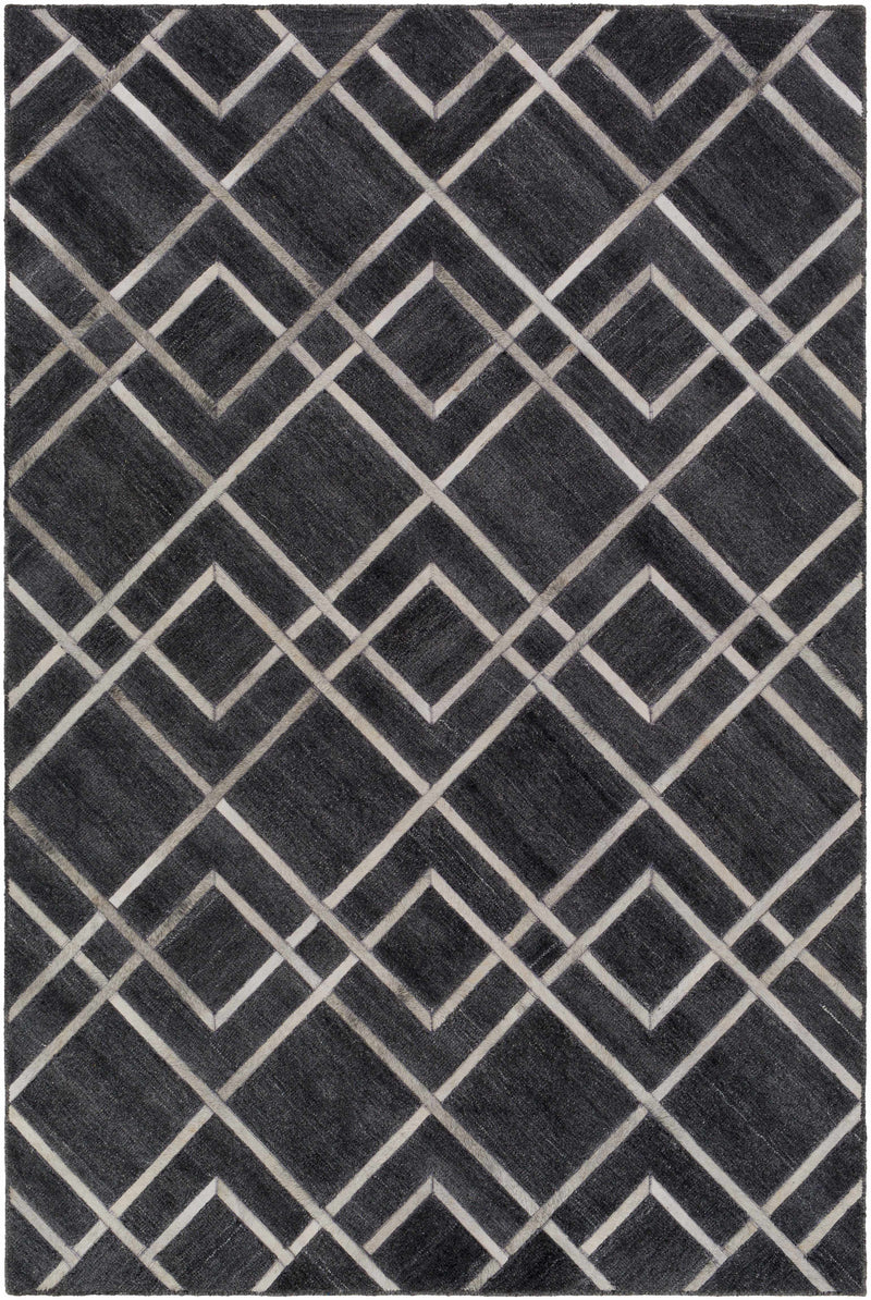 Black Hand Crafted 80% Viscose, 20% Hair On Hide Modern Rectangle Handmade rug, Indoor use only, no fringe, non-washable.