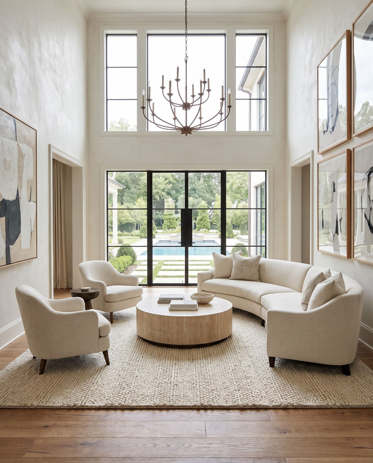 Tahoe TAH-3711 Hand Woven Rug as the centerpiece of a bright luxury living room — a hand woven modern area rug in cream tones