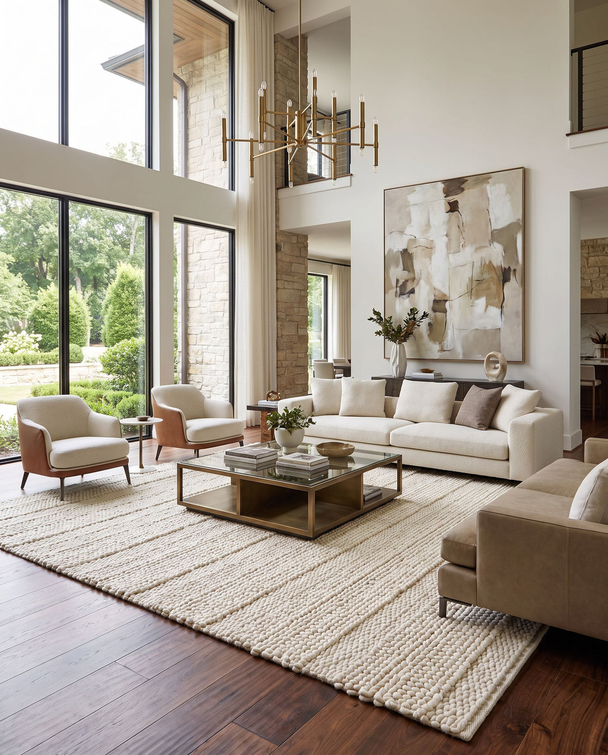 Tahoe TAH-3711 Hand Woven Rug styled in an elegant designer living room — hand woven modern area rug in cream tones