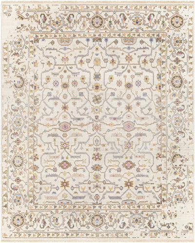 Tan Hand Knotted 70% Viscose, 30% Wool Traditional Rectangle Handmade rug, Indoor use only, has fringe, non-washable.