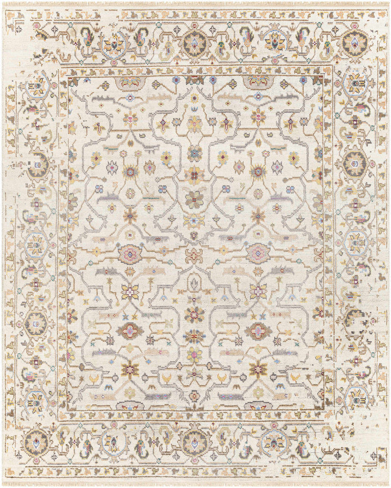 Tan Hand Knotted 70% Viscose, 30% Wool Traditional Rectangle Handmade rug, Indoor use only, has fringe, non-washable.