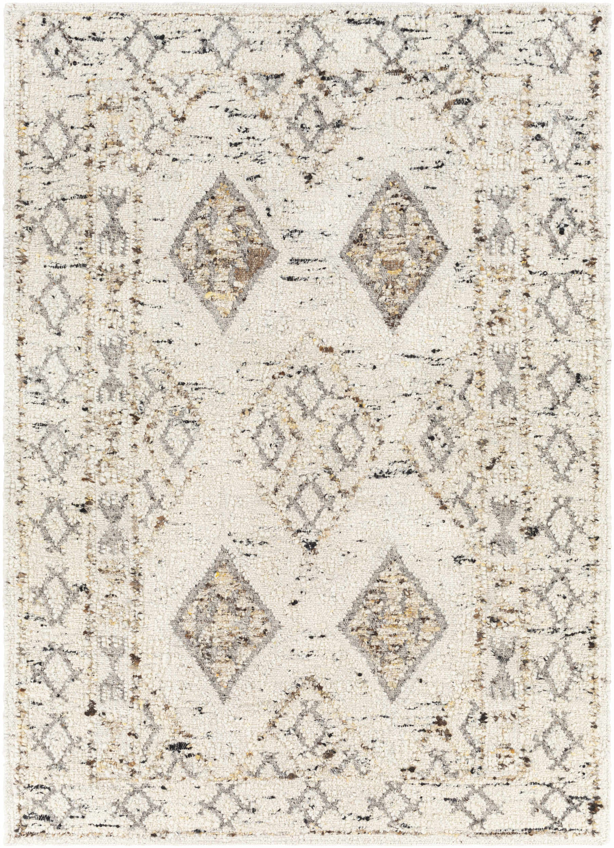 Cream Hand Woven 100% Wool Global Rectangle Handmade rug, Indoor use only, no fringe, non-washable.