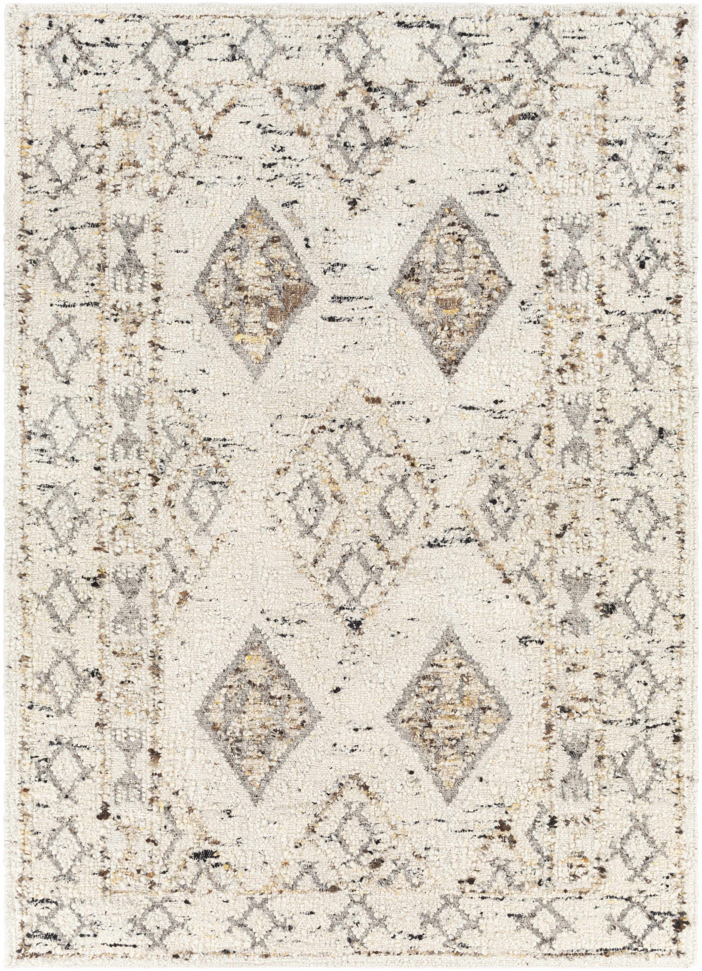 Cream Hand Woven 100% Wool Global Rectangle Handmade rug, Indoor use only, no fringe, non-washable.