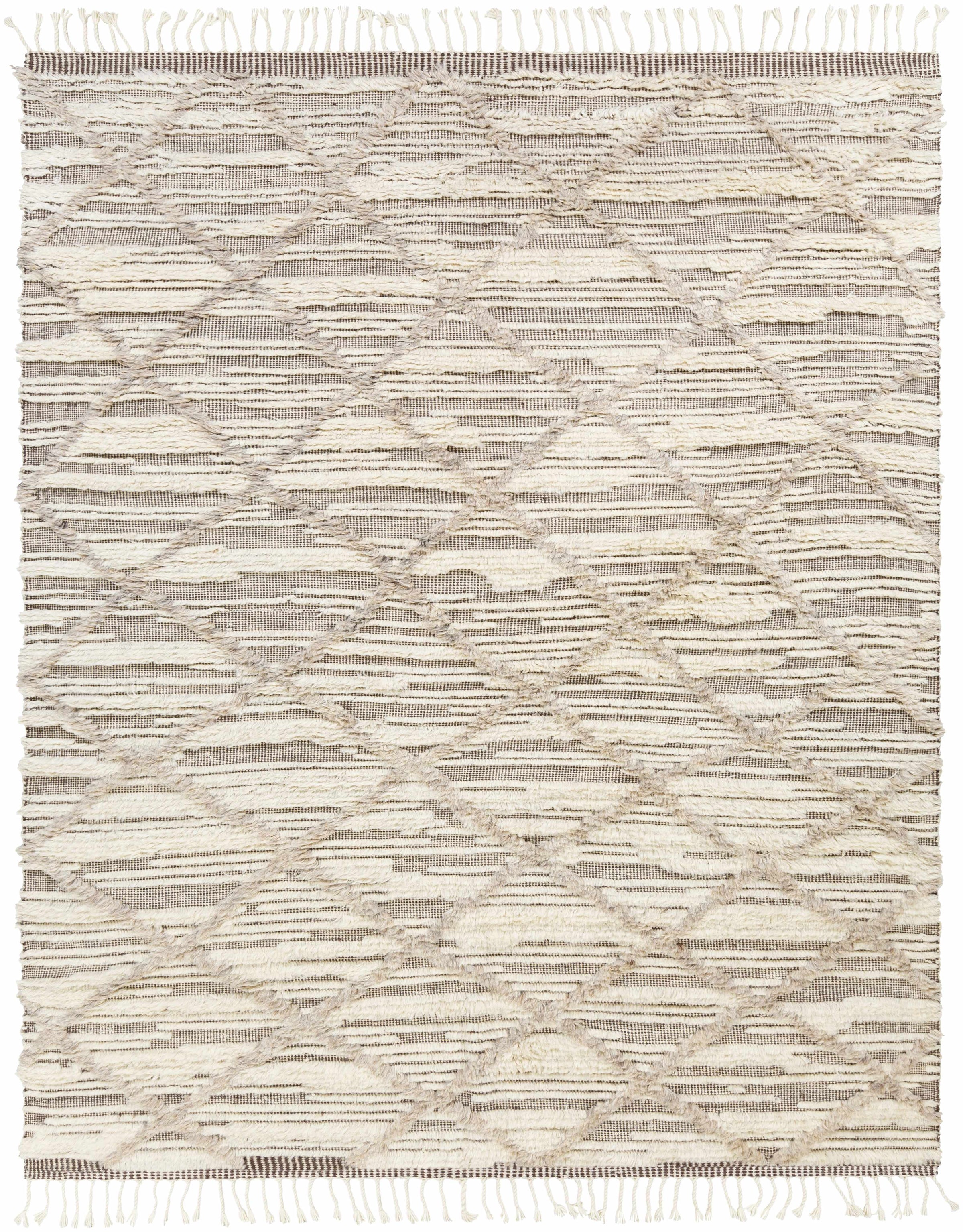 Light Beige Hand Knotted 100% Wool Global Rectangle Handmade rug, Indoor use only, has fringe, non-washable.