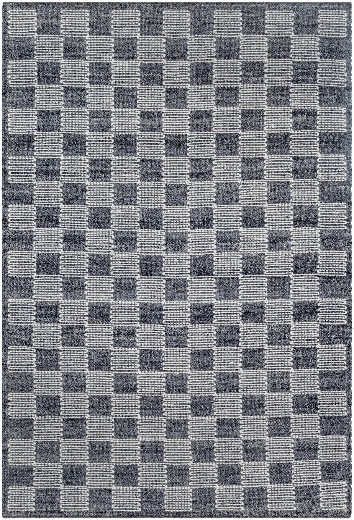 Charcoal Hand Woven 100% Wool Cottage Rectangle Handmade rug, Indoor use only, no fringe, non-washable.