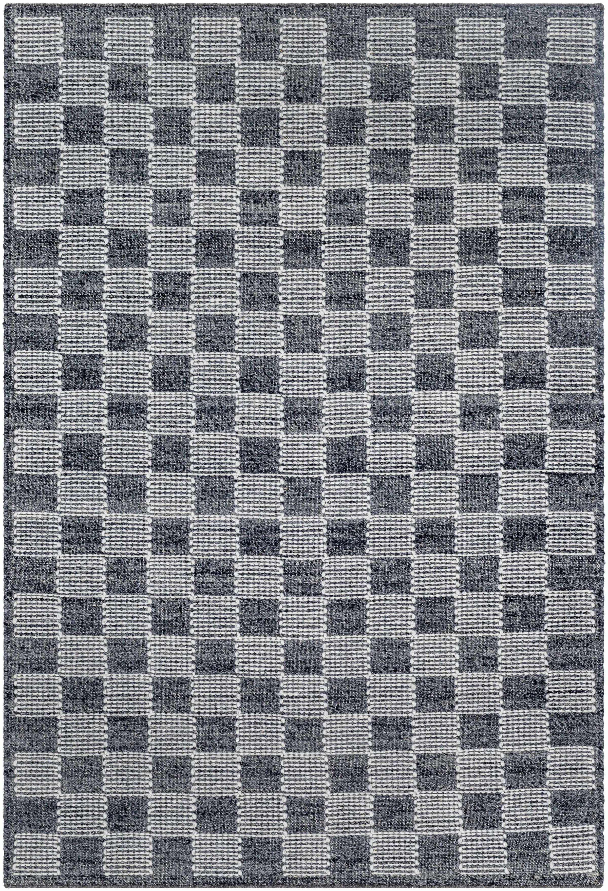 Charcoal Hand Woven 100% Wool Cottage Rectangle Handmade rug, Indoor use only, no fringe, non-washable.