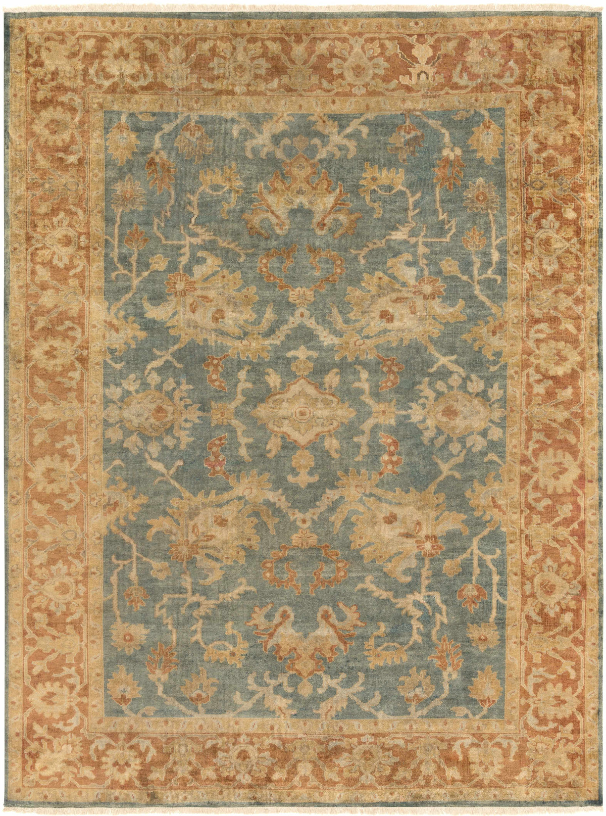 Teal Hand Knotted 100% NZ Wool Traditional Rectangle Handmade rug, Indoor use only, has fringe, non-washable.