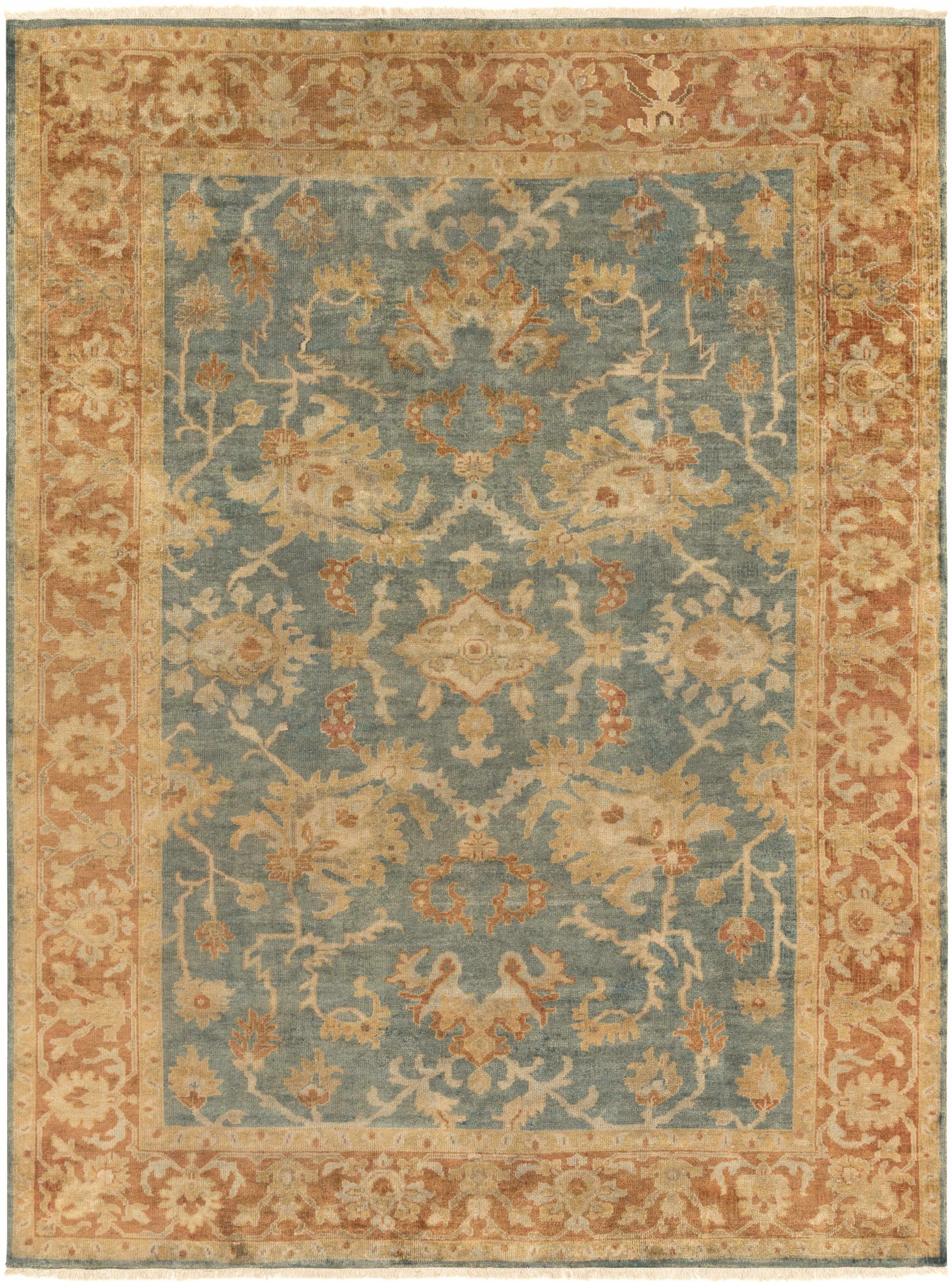 Teal Hand Knotted 100% NZ Wool Traditional Rectangle Handmade rug, Indoor use only, has fringe, non-washable.