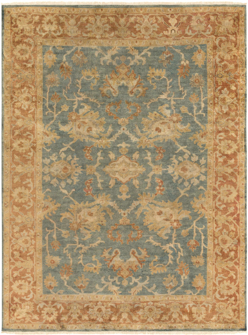 Teal Hand Knotted 100% NZ Wool Traditional Rectangle Handmade rug, Indoor use only, has fringe, non-washable.