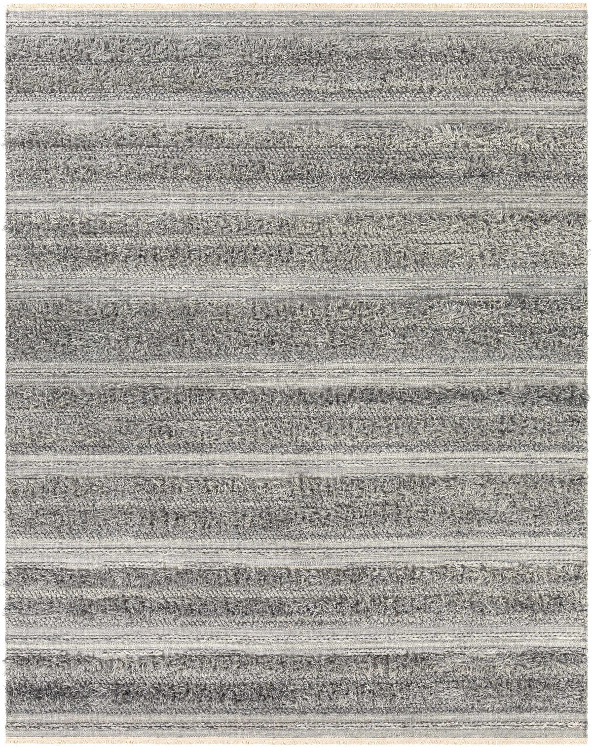 Gray Hand Woven 50% Viscose, 50% Wool Global Rectangle Handmade rug, Indoor use only, has fringe, non-washable.