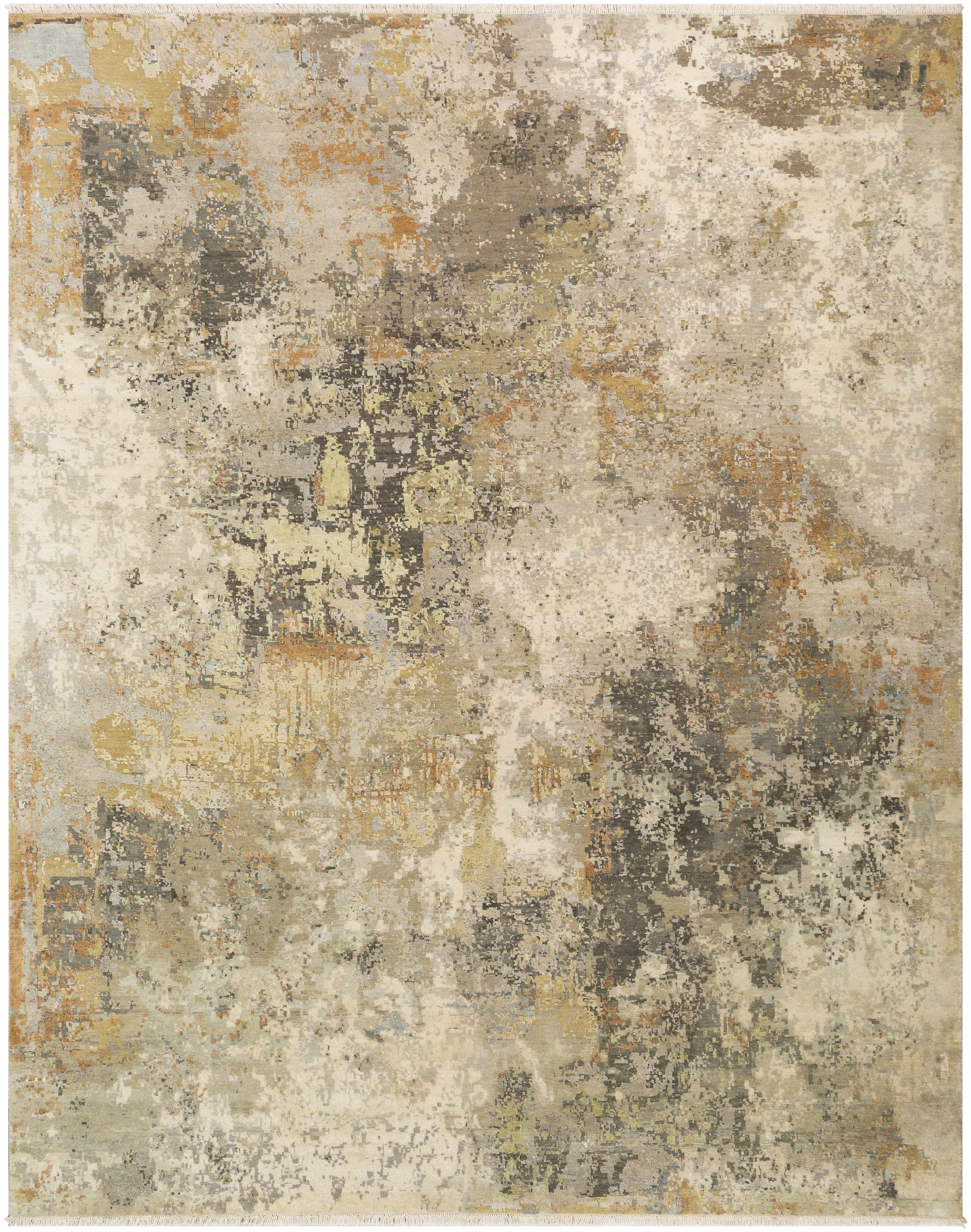 Sage Hand Knotted 80% Wool, 20% Silk Modern Rectangle Handmade rug, Indoor use only, has fringe, non-washable.
