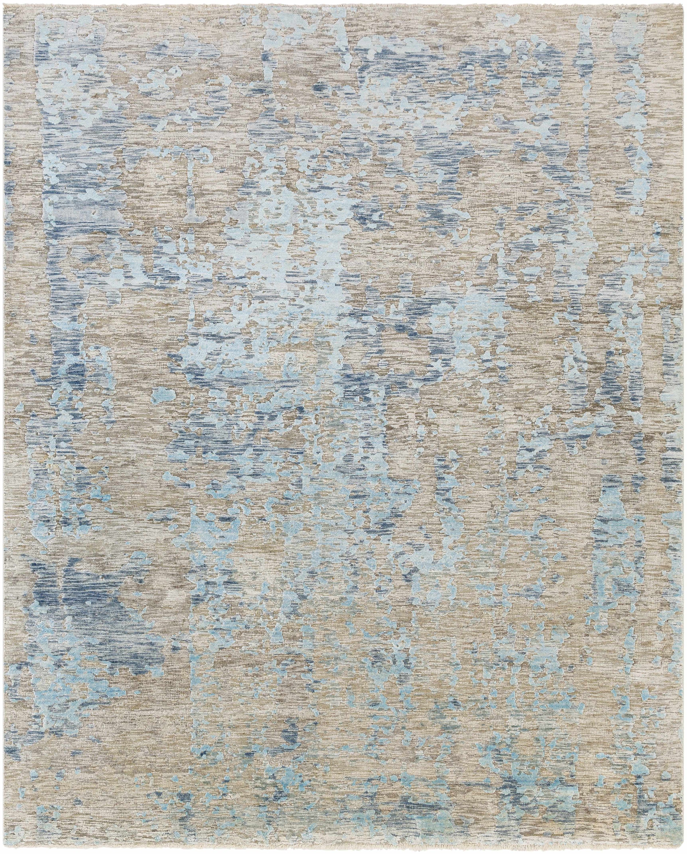 Blue Hand Knotted 60% NZ Wool, 40% Viscose Modern Rectangle Handmade rug, Indoor use only, has fringe, non-washable.