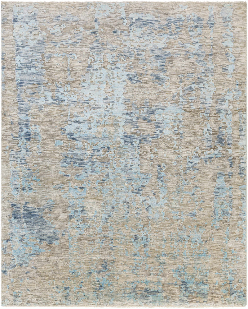 Blue Hand Knotted 60% NZ Wool, 40% Viscose Modern Rectangle Handmade rug, Indoor use only, has fringe, non-washable.