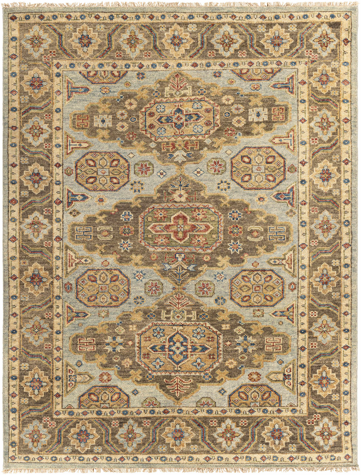 Aqua Hand Knotted 100% NZ Wool Traditional Rectangle Handmade rug, Indoor use only, has fringe, non-washable.