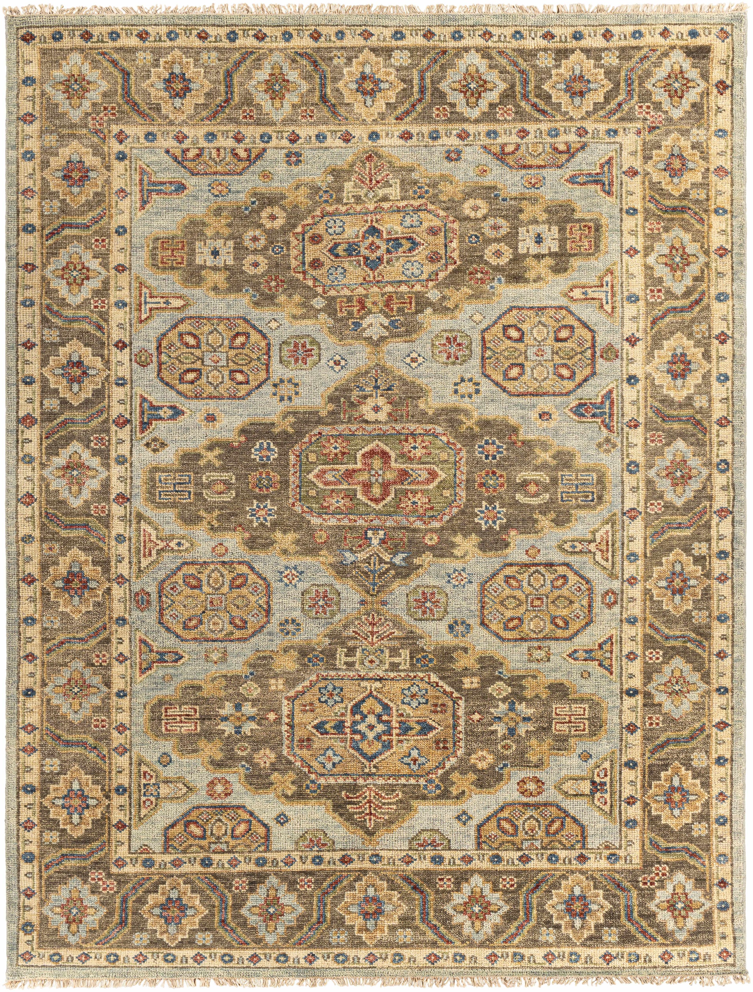 Aqua Hand Knotted 100% NZ Wool Traditional Rectangle Handmade rug, Indoor use only, has fringe, non-washable.