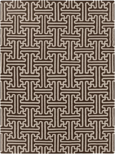 Dark Brown Hand Woven 100% Wool Modern Rectangle Handmade rug, Indoor use only, no fringe, non-washable.