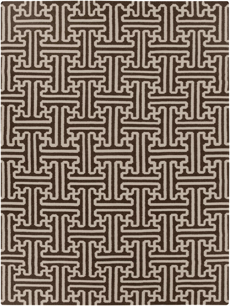 Dark Brown Hand Woven 100% Wool Modern Rectangle Handmade rug, Indoor use only, no fringe, non-washable.