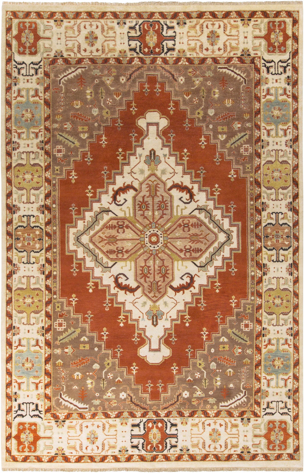 Rust Hand Knotted 100% NZ Wool Traditional Rectangle Handmade rug, Indoor use only, has fringe, non-washable. round also available