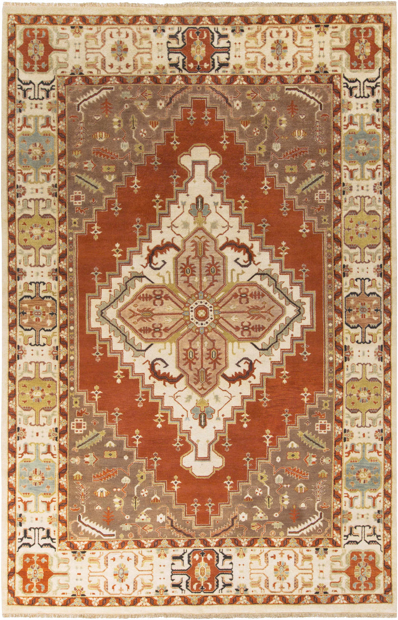Rust Hand Knotted 100% NZ Wool Traditional Rectangle Handmade rug, Indoor use only, has fringe, non-washable. round also available