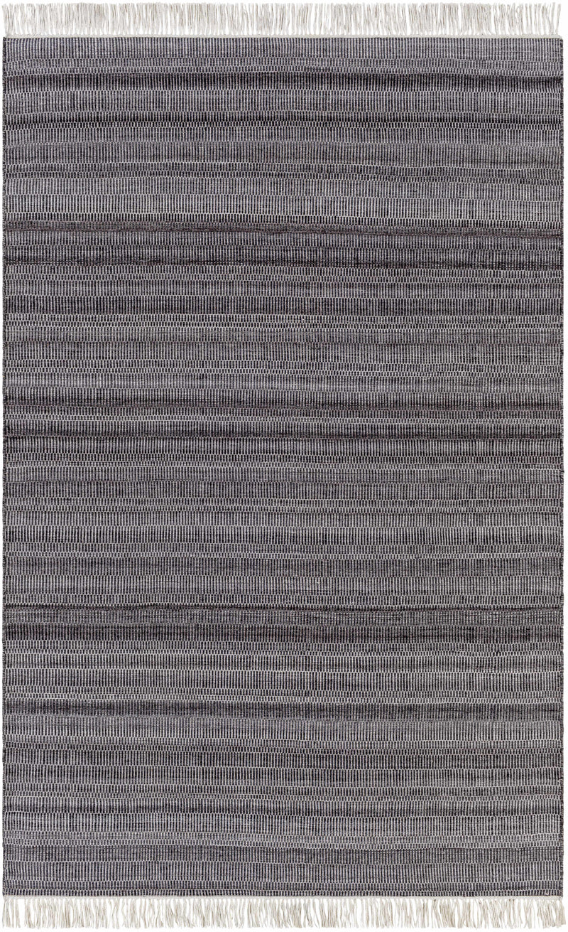 Charcoal Hand Woven 100% Recycled PET Yarn Modern Rectangle Handmade rug, Indoor use only, has fringe, non-washable. runner also available