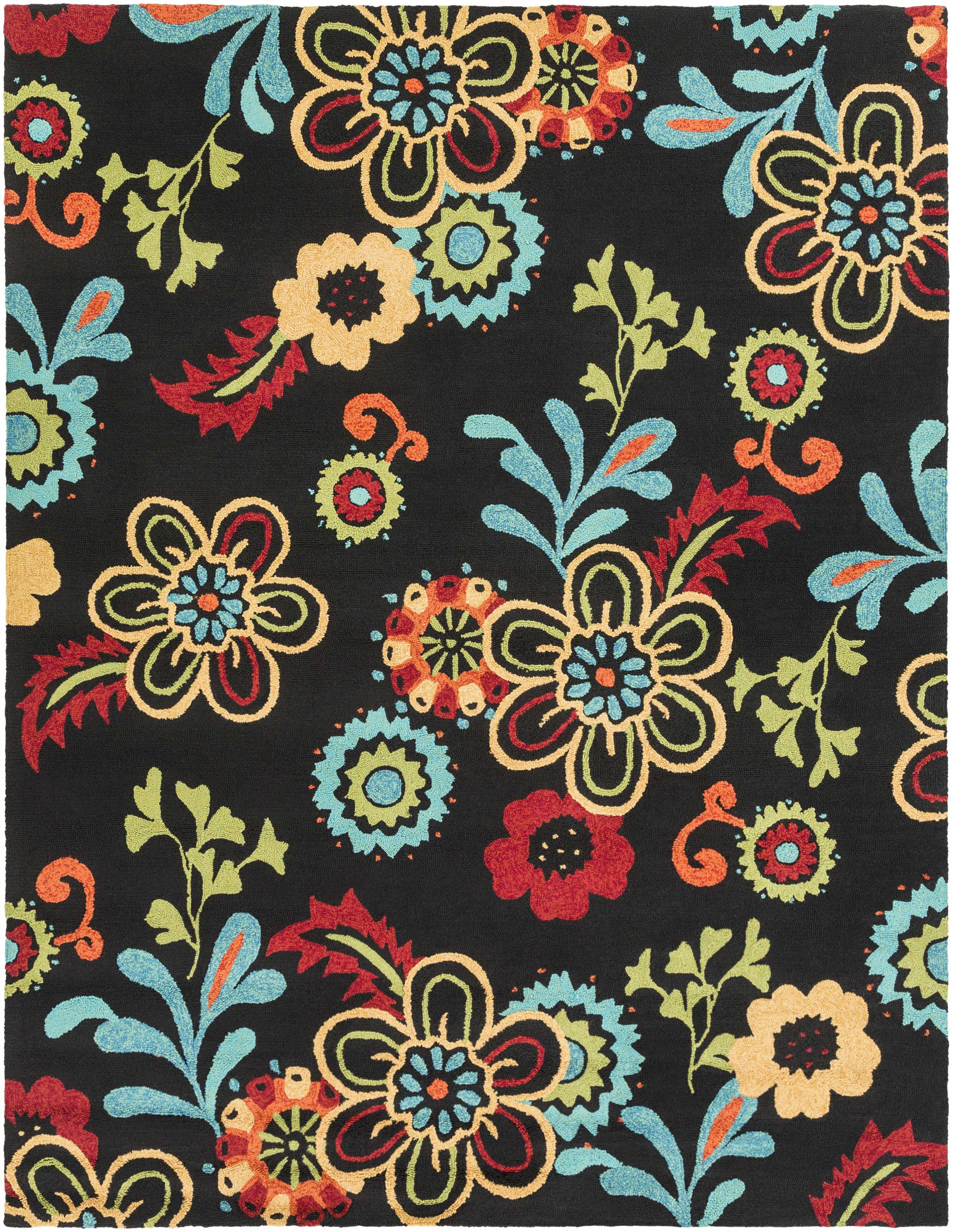 Black Hand Hooked 100% Polypropylene Modern Rectangle Handmade rug, outdoor-safe, no fringe, non-washable. runner also available