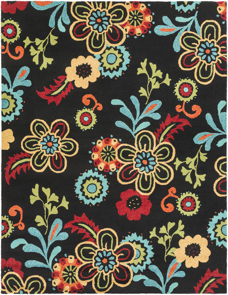Black Hand Hooked 100% Polypropylene Modern Rectangle Handmade rug, outdoor-safe, no fringe, non-washable. runner also available