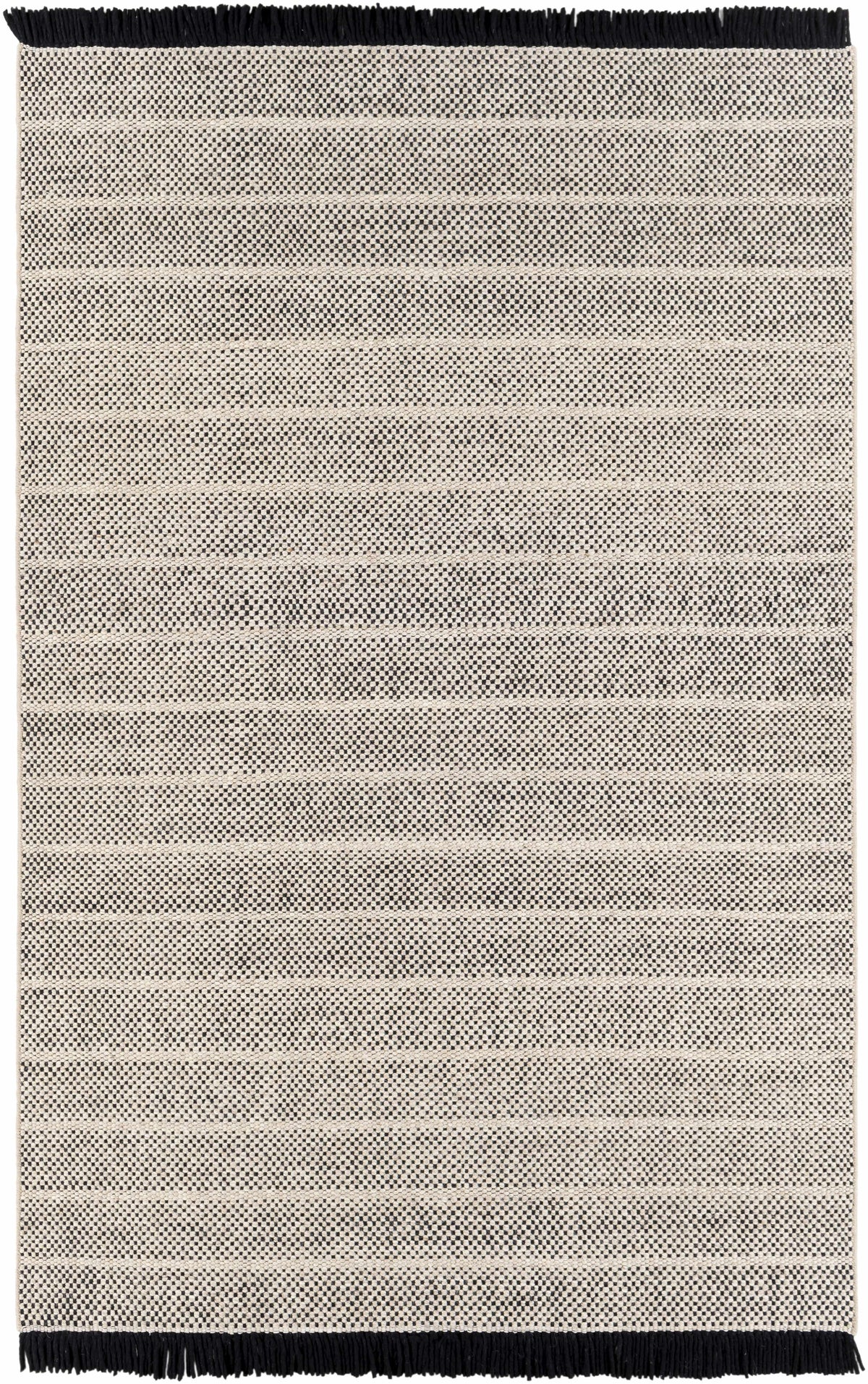 Black Hand Woven 100% Wool Cottage Rectangle Handmade rug, Indoor use only, has fringe, non-washable. runner also available