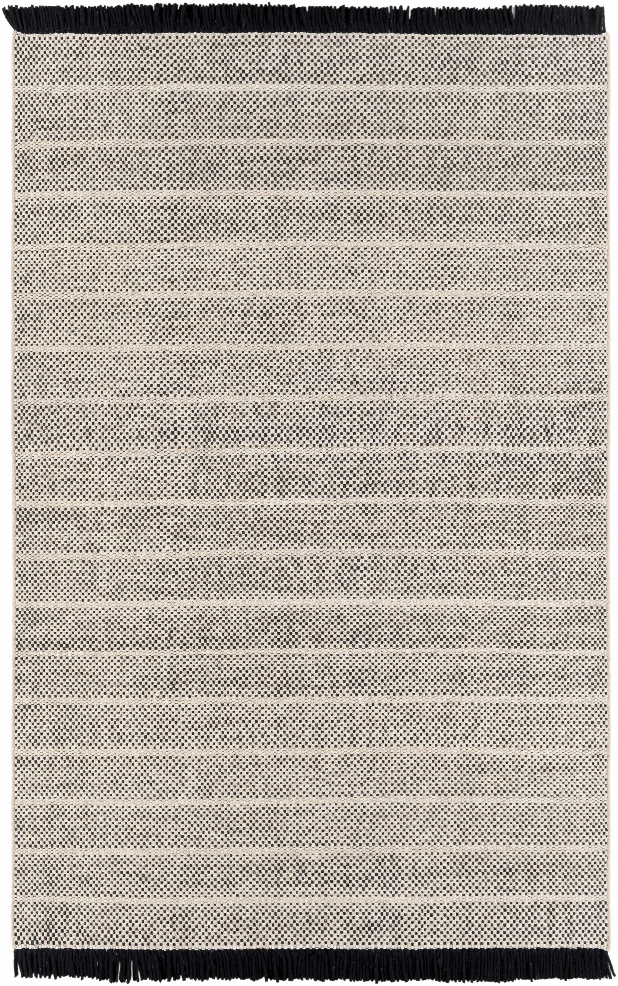 Black Hand Woven 100% Wool Cottage Rectangle Handmade rug, Indoor use only, has fringe, non-washable. runner also available