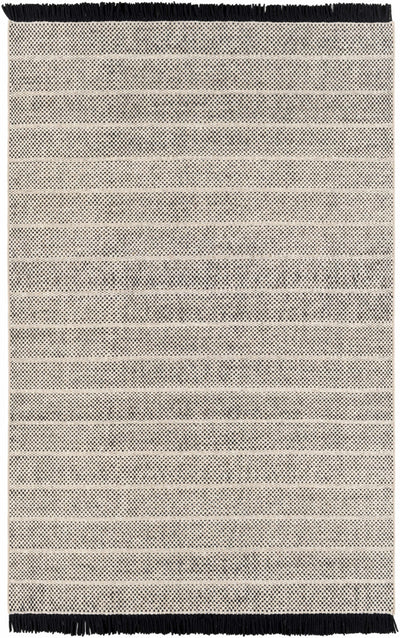 Black Hand Woven 100% Wool Cottage Rectangle Handmade rug, Indoor use only, has fringe, non-washable. runner also available